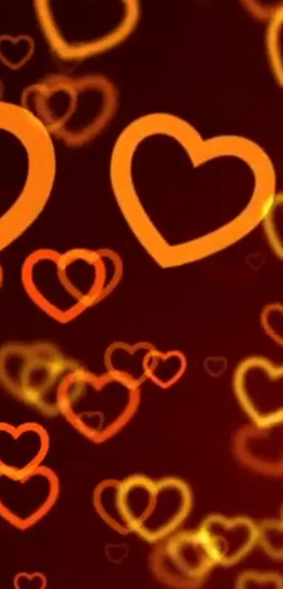 Glowing orange heart pattern wallpaper on a red background.