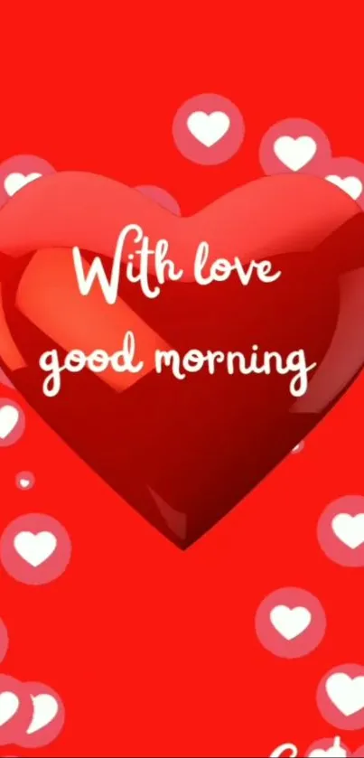 Strong red heart with 'Good Morning' text for wallpaper.