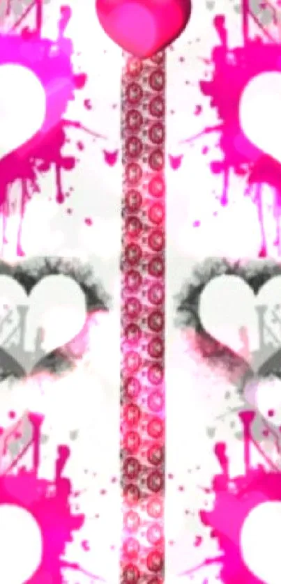 Vibrant heart graffiti wallpaper with pink and white design.