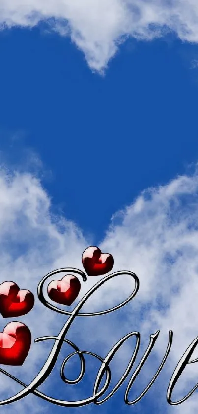 Heart-shaped sky with red 3D hearts.