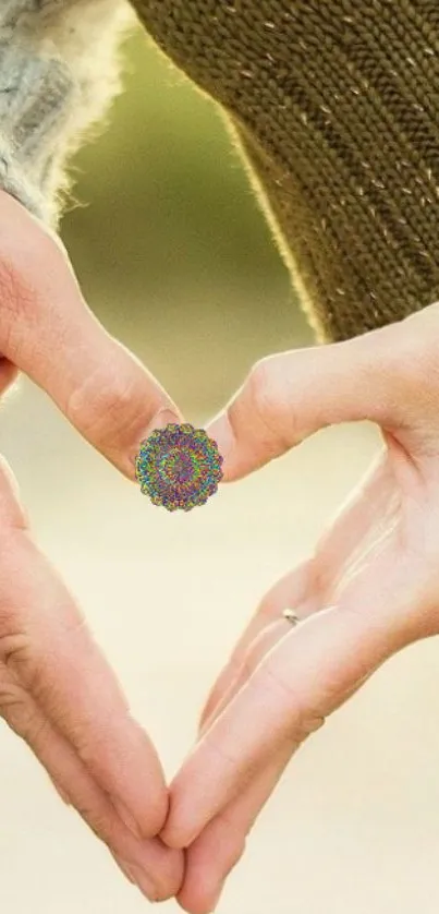 Hands forming a heart with a colorful mandala in the center.