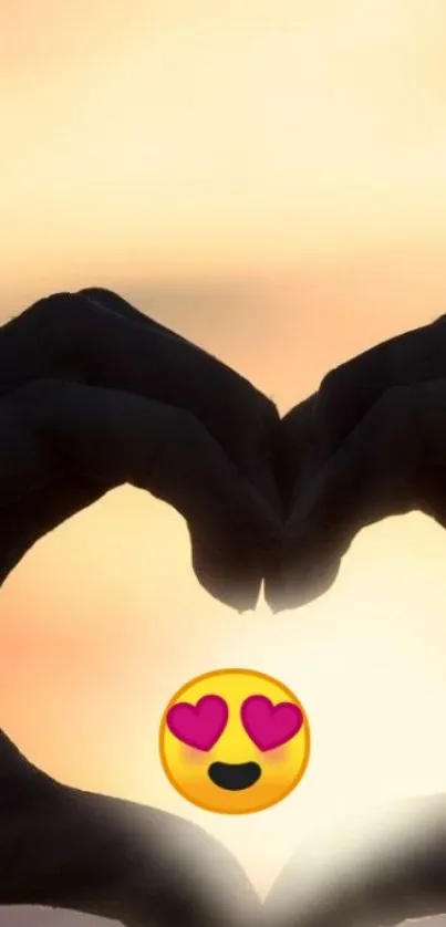 Hands forming a heart shape at sunset.