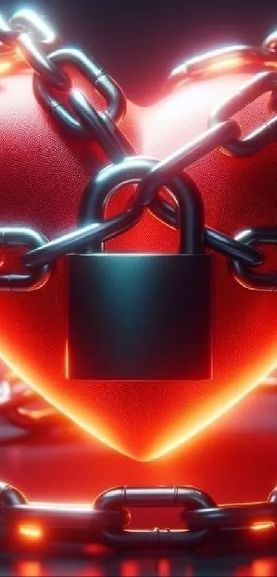 A red heart wrapped in chains with a padlock.