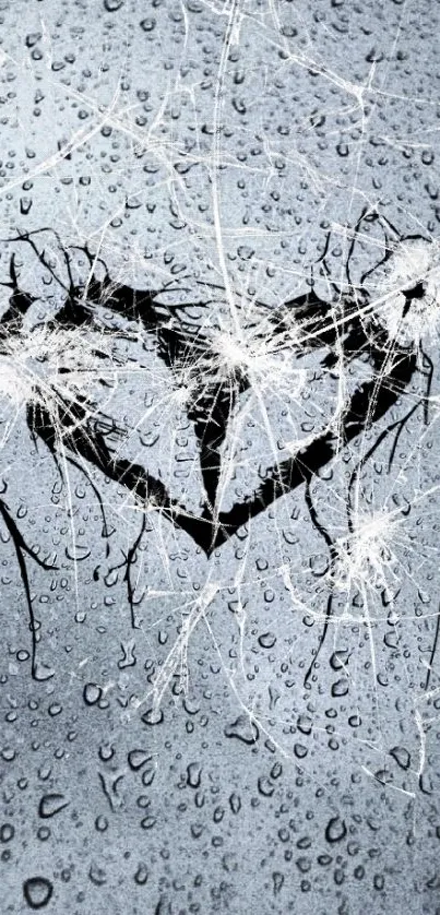 A heart drawing on a rain-soaked window background.