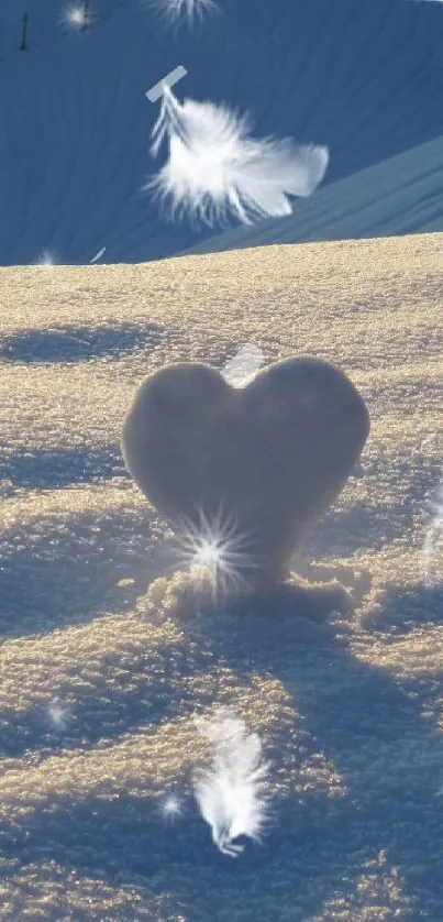 Heart-shaped snow in a feather-filled winter landscape.