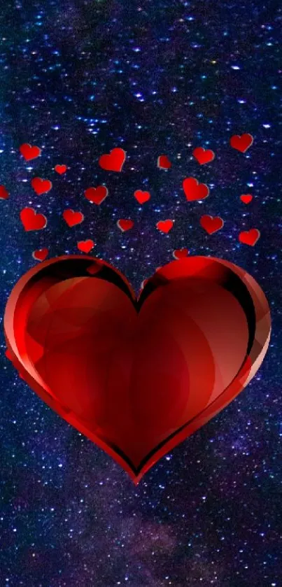 Red heart with stars and night sky background wallpaper.