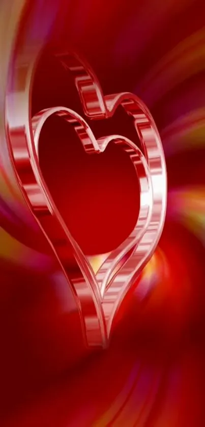 Vivid red heart with swirling colors background.