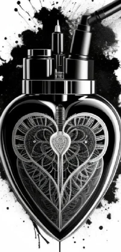 Heart-inspired steampunk design wallpaper with intricate black details.