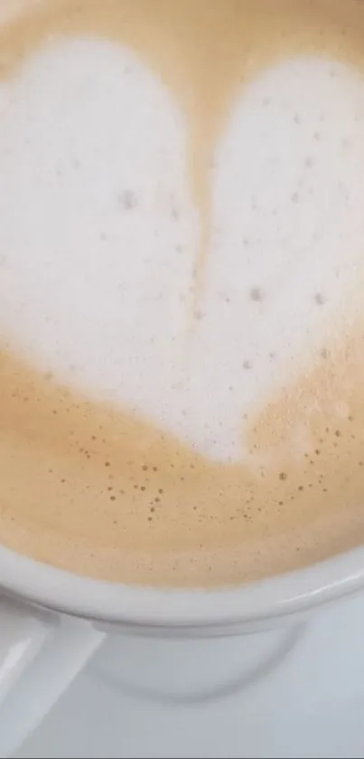 Close-up of latte with heart-shaped foam in a coffee cup.