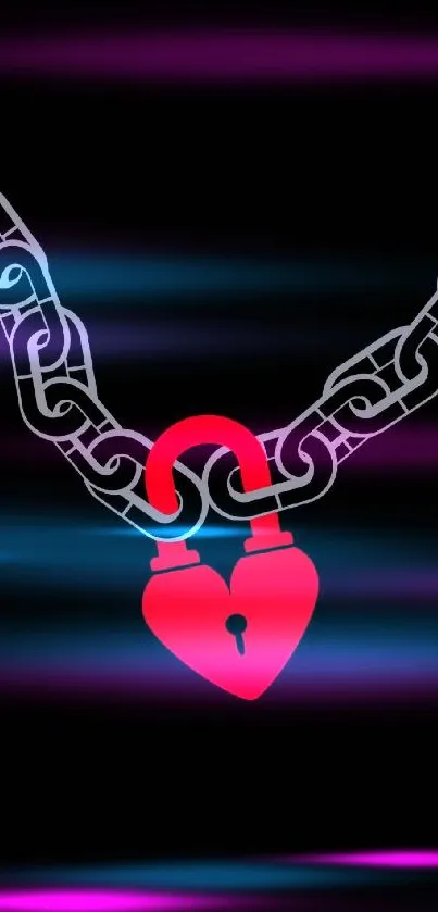 Heart lock and chain on black wallpaper.