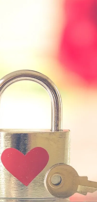 Heart lock with key against a blurred background