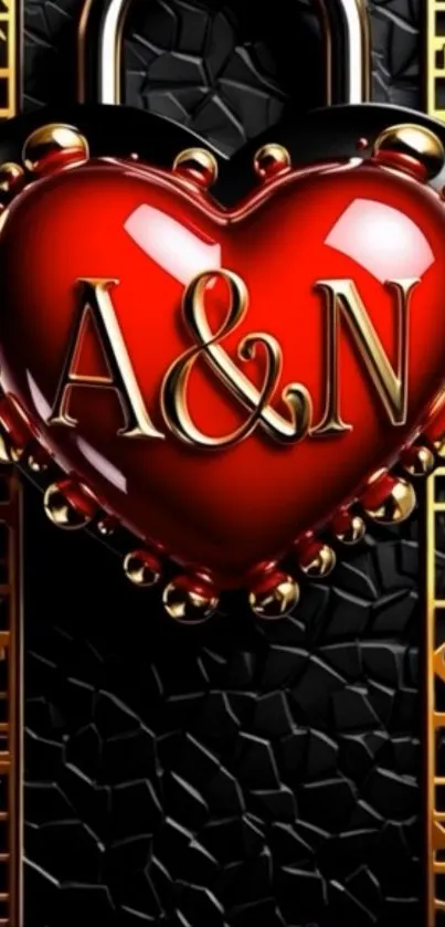 Red heart lock with gold accents wallpaper.