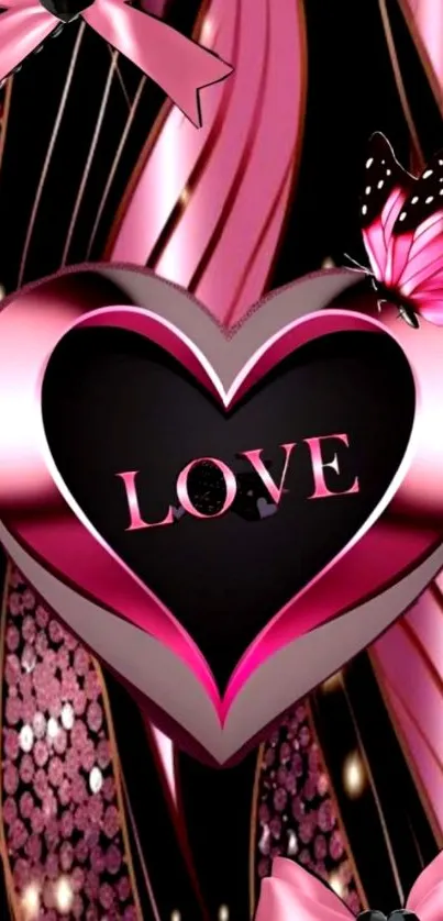 Pink heart and butterfly mobile wallpaper with love theme.
