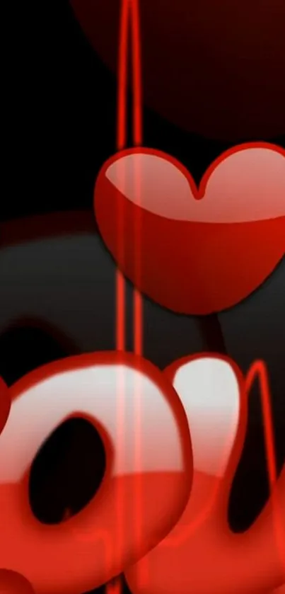 Heart love wallpaper with red hue and glossy text design.