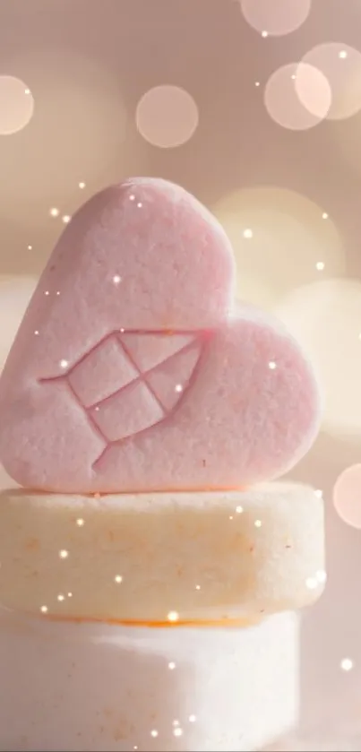 Heart marshmallow on pastel bokeh background.