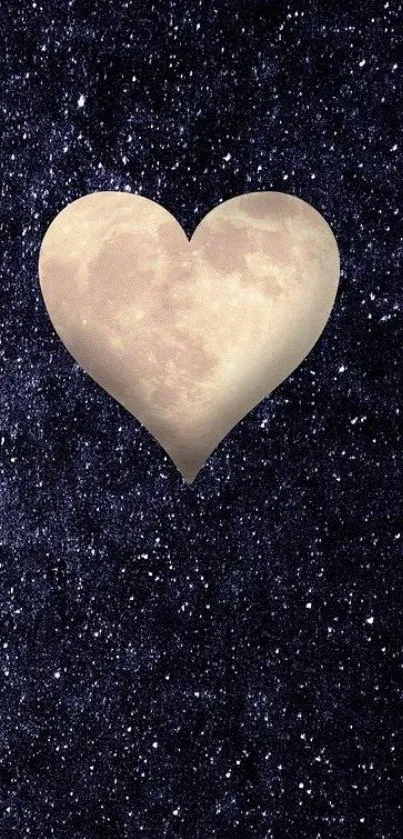 Heart-shaped moon against a starry galaxy background.