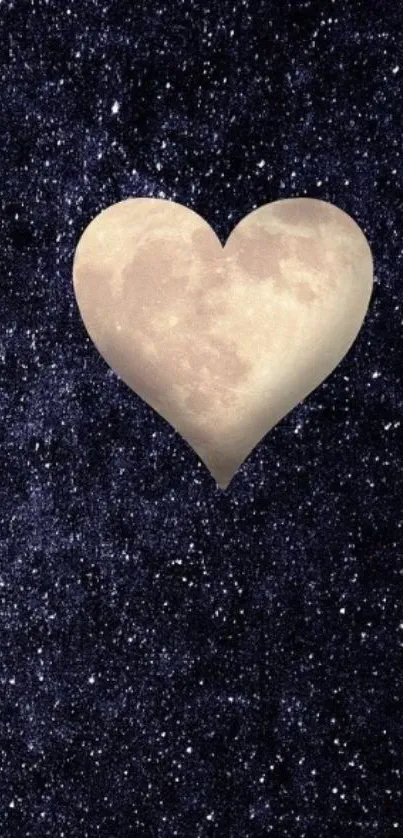 Heart-shaped moon with galaxy background wallpaper.