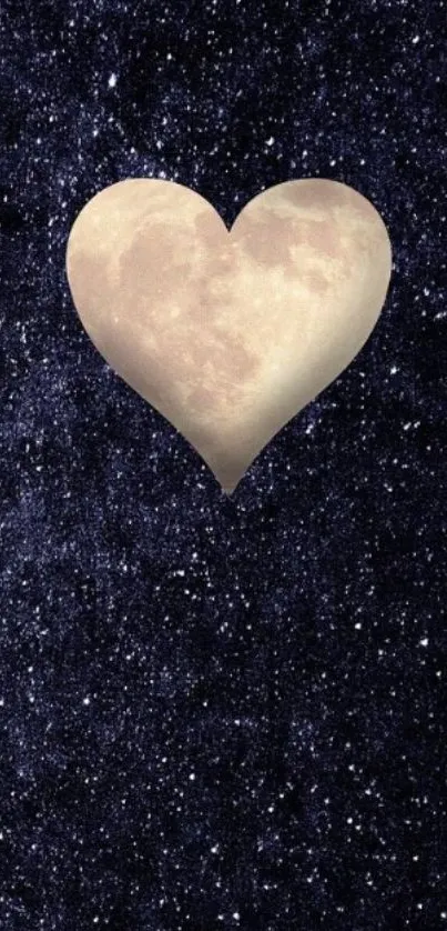 Heart-shaped moon against a starry night sky wallpaper.