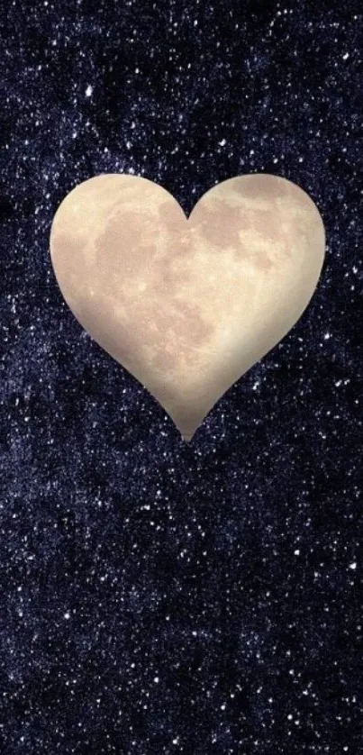 Heart-shaped moon with stars night sky background.