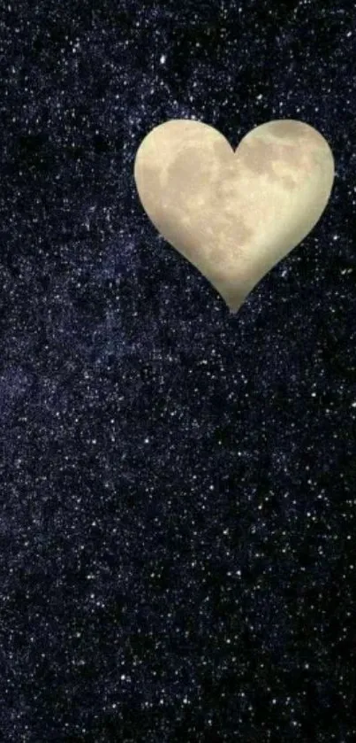 Heart-shaped moon on a starry background wallpaper.