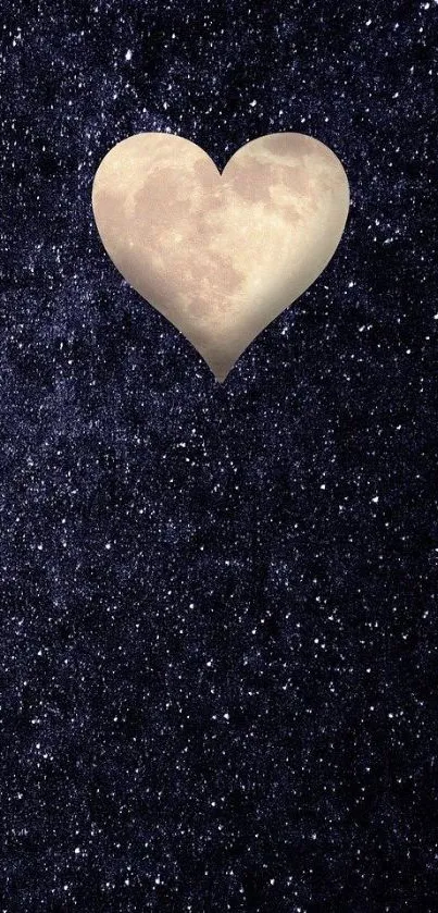 Heart-shaped moon in a starry night sky mobile wallpaper.