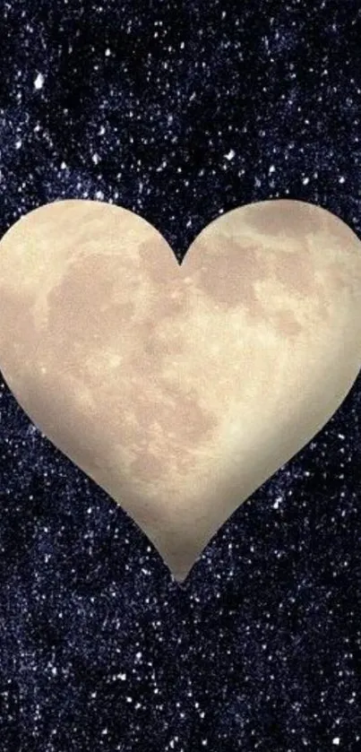 Heart-shaped moon in starry night sky.