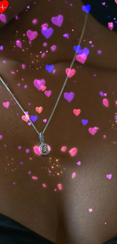 Dark wallpaper with heart lights and necklace