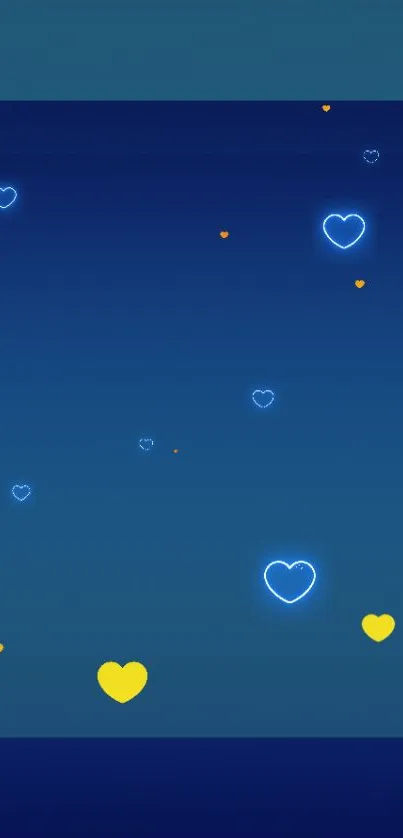 Neon hearts on a blue background wallpaper.