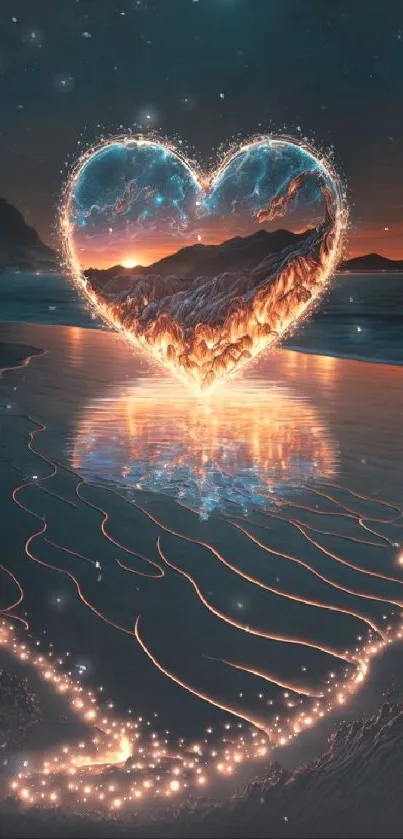 Enchanted ocean heart with glowing path.