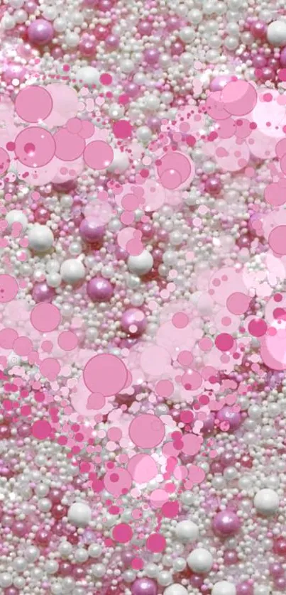 Mobile wallpaper with a heart of pink bubbles on a textured background.