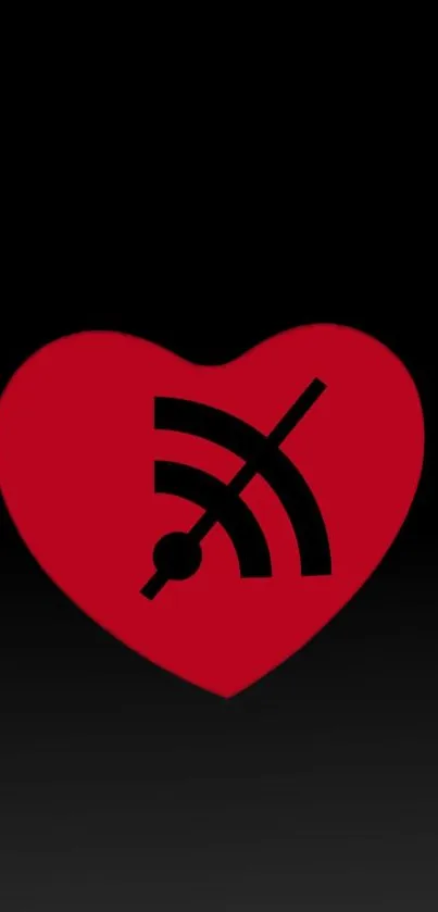 Red heart with wifi symbol on black background wallpaper.