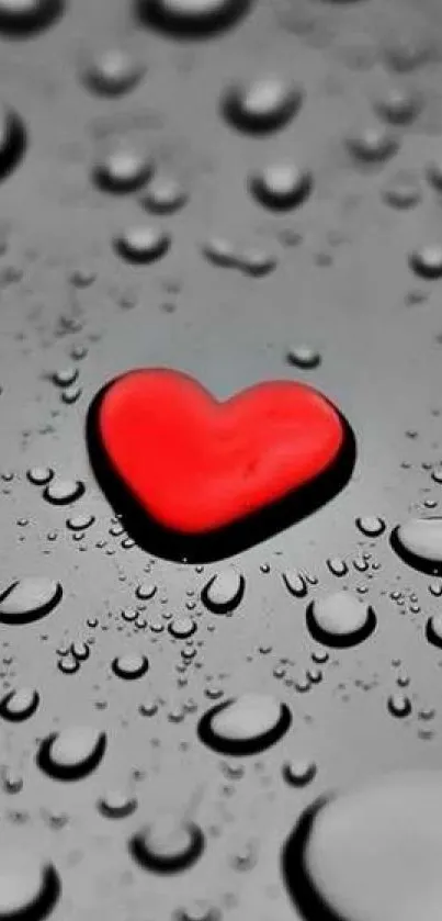 Red heart with raindrops mobile wallpaper.