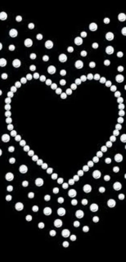 Black wallpaper with pearl heart pattern.