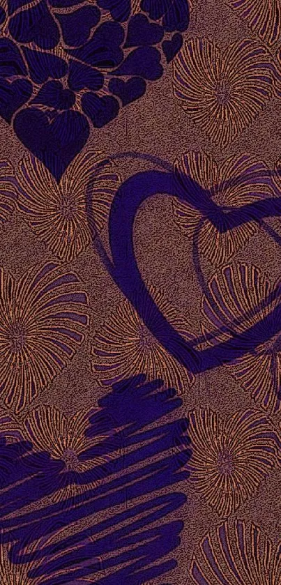 Purple hearts pattern wallpaper on textured background.