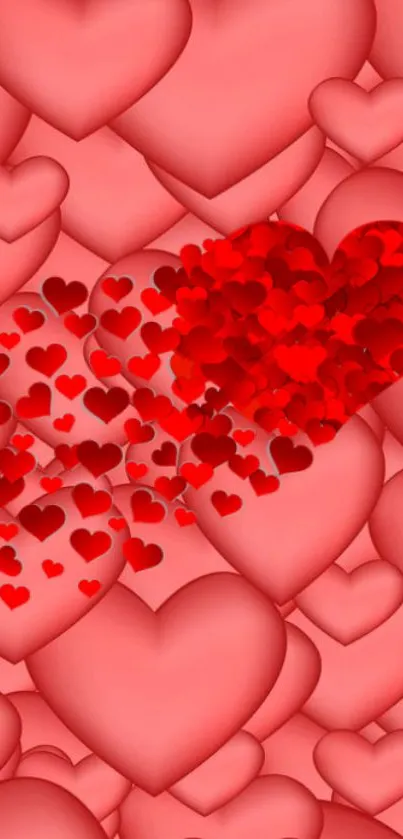 Vibrant red and pink heart pattern wallpaper for mobile devices.