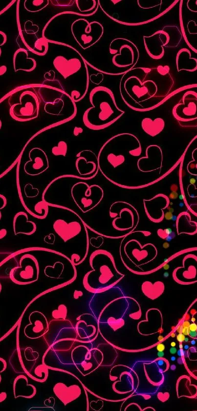 Stylish pink and black heart pattern wallpaper for mobile screens.