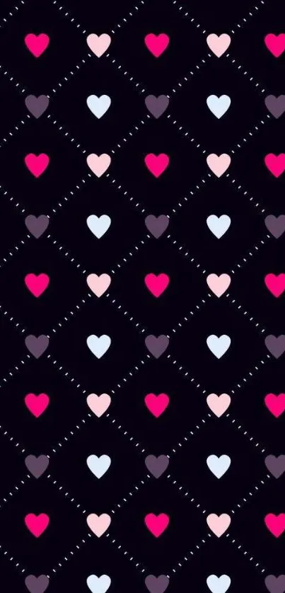 Charming heart pattern wallpaper in pink, white, and black for mobile phone screens.