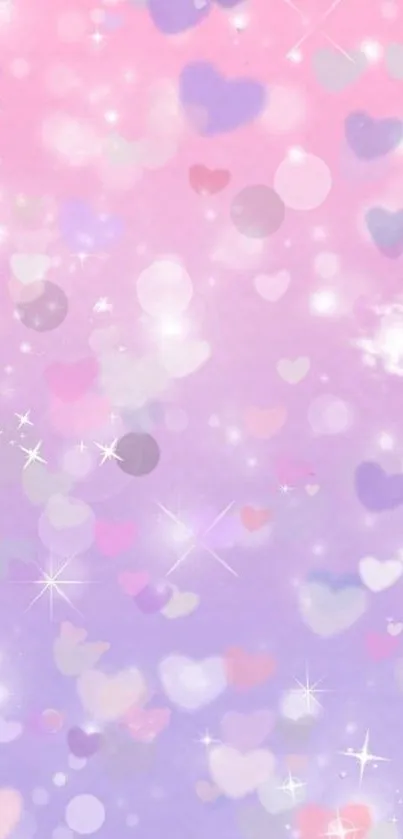 Pastel heart pattern wallpaper with a dreamy pink and purple gradient.