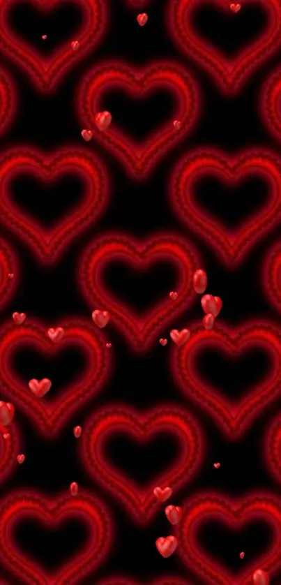 Red heart pattern on black background wallpaper.