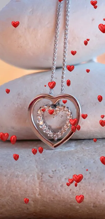 Heart pendant with red hearts mobile wallpaper.