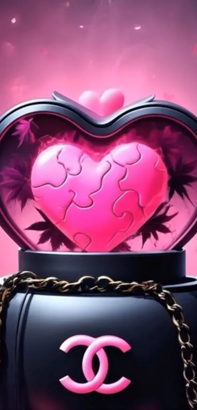 Heart puzzle art with pink and black design