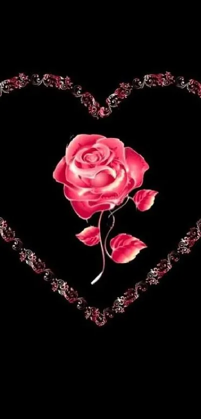 Heart-shaped rose design on a black background.