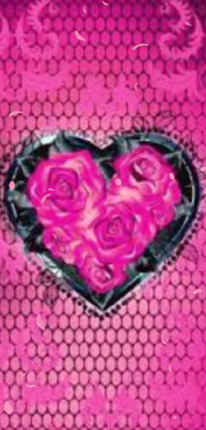 Pink floral heart with roses wallpaper for mobile.