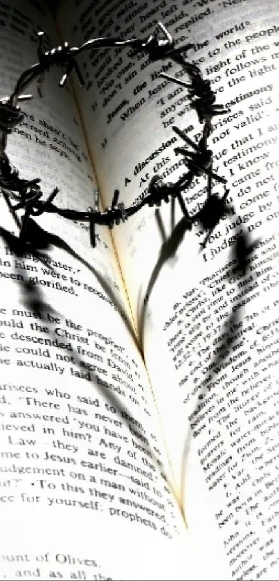 Heart shadow forming on open book pages creating a romantic and literary vibe.