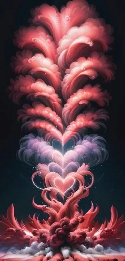 Abstract heart-shaped cloud art with vibrant colors on a mobile wallpaper background.