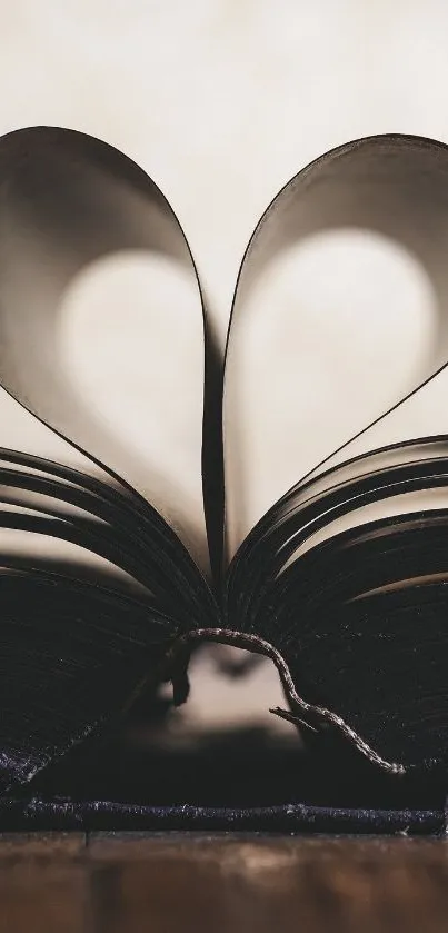 Mobile wallpaper with heart-shaped book pages.