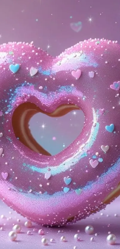 Heart-shaped candy donut with vibrant colors.