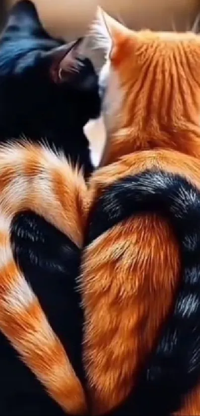 Two cats with tails forming a heart shape.