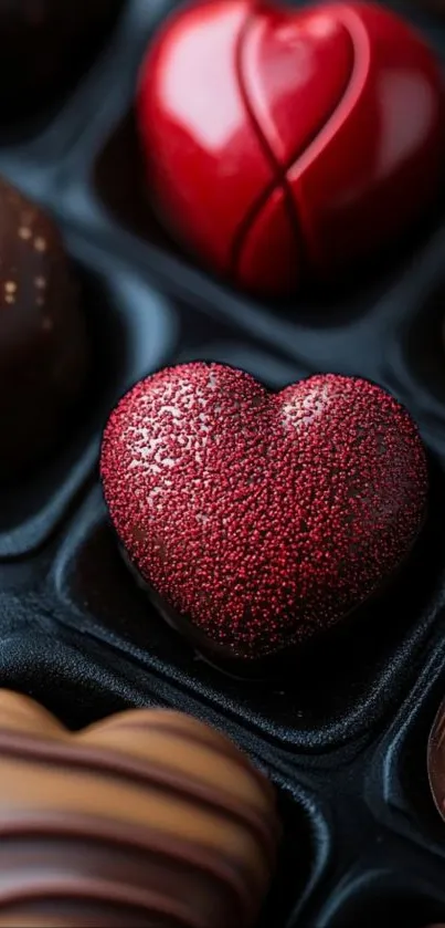 Heart-shaped chocolates in a variety of styles.