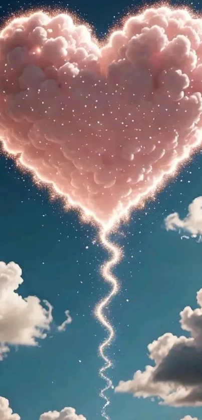 Heart-shaped cloud with sparkling sky.